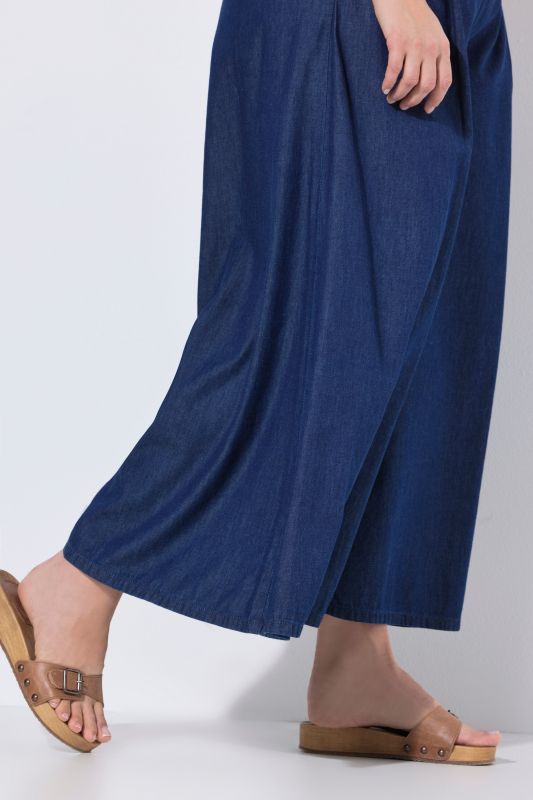 Eco Cotton Denim Look Wide Leg Elastic Waist Pants