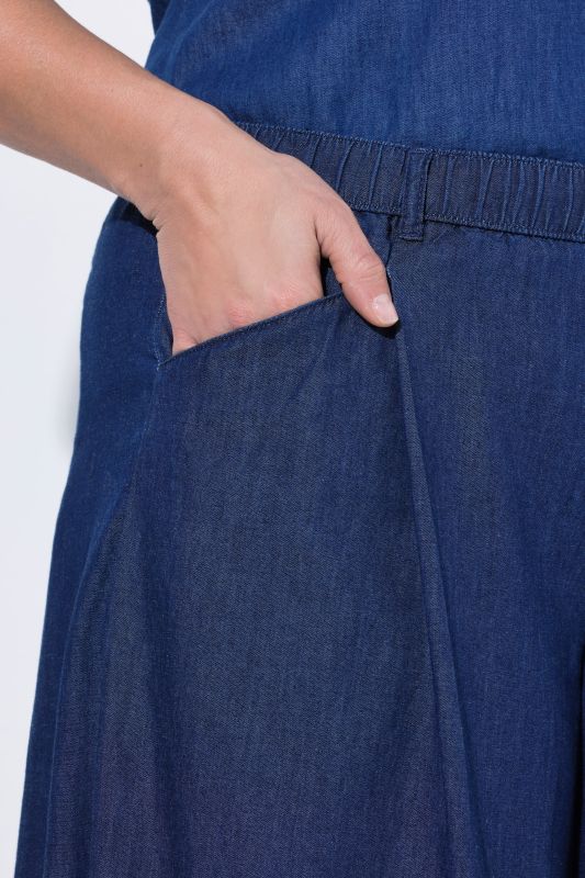 Eco Cotton Denim Look Wide Leg Elastic Waist Pants