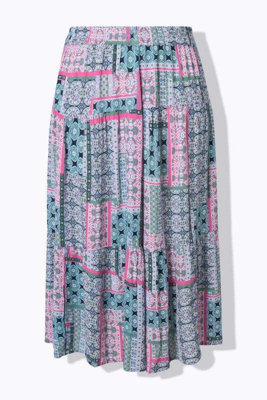 Patchwork Print Tiered Elastic Waist Skirt