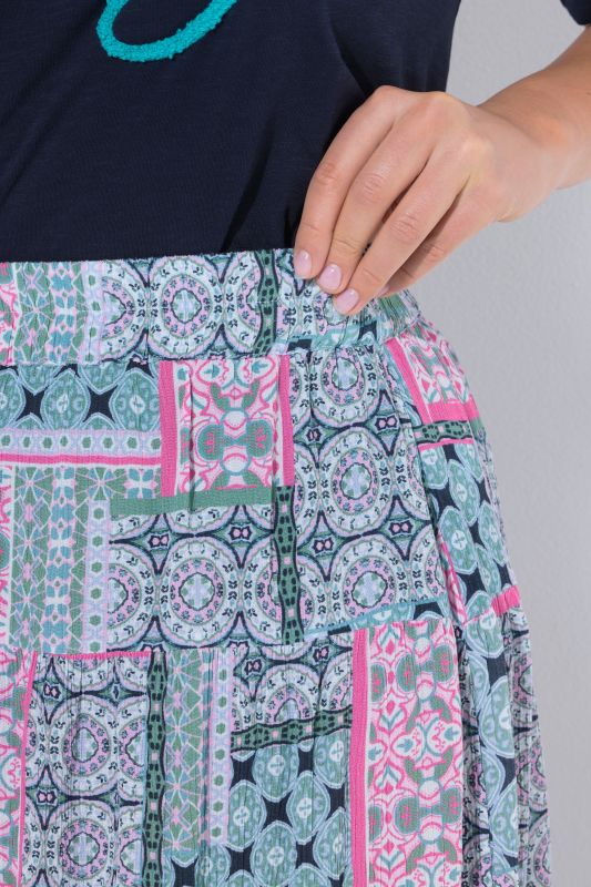 Patchwork Print Tiered Elastic Waist Skirt