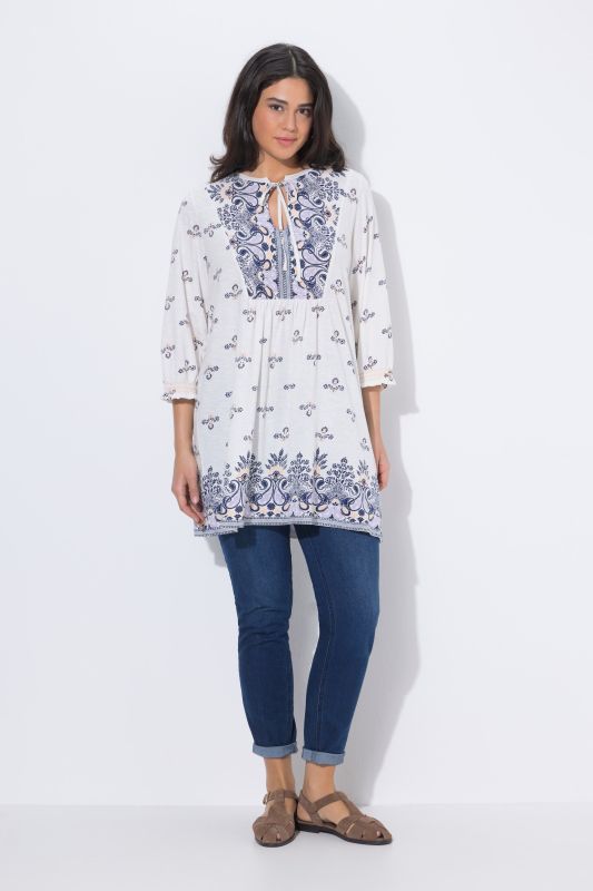 Floral Paisley Placement Print Tunic Blouse