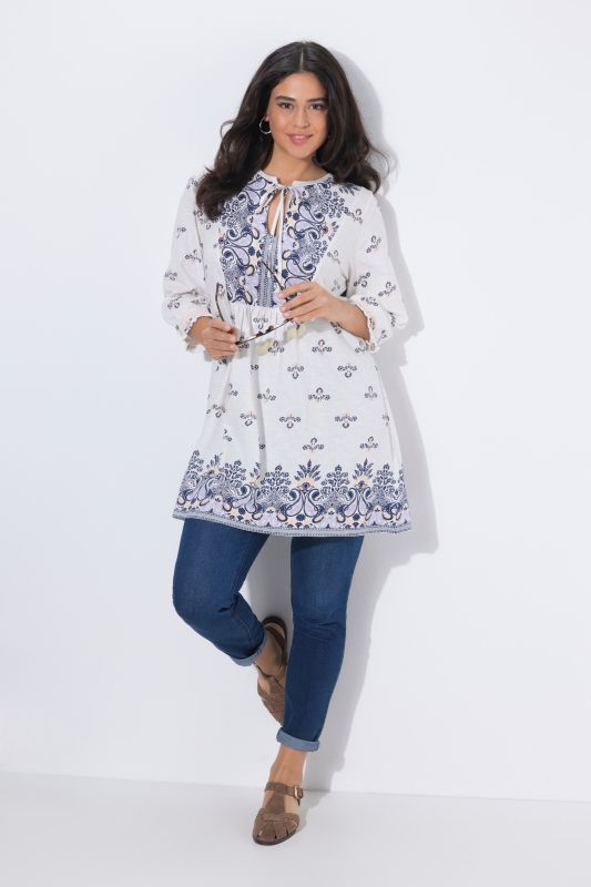 Floral Paisley Placement Print Tunic Blouse