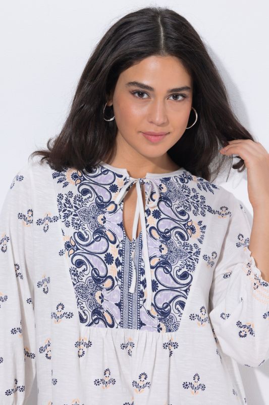 Floral Paisley Placement Print Tunic Blouse
