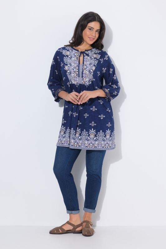 Floral Paisley Placement Print Tunic Blouse