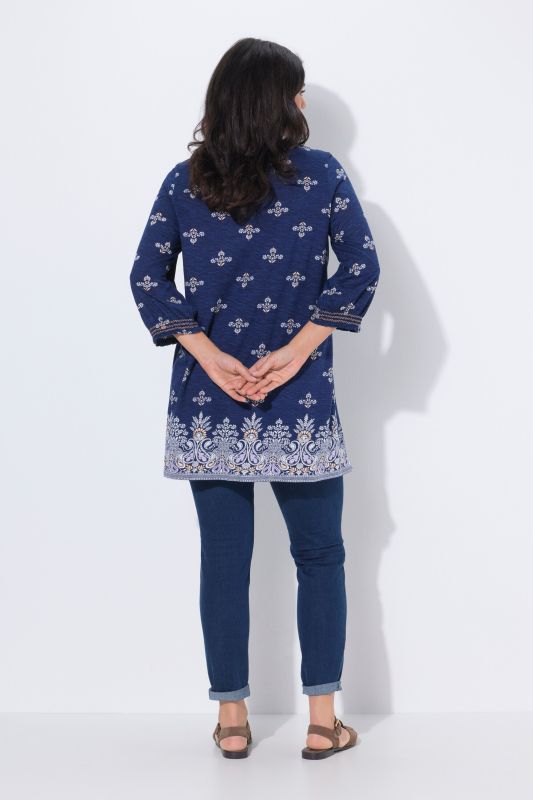 Floral Paisley Placement Print Tunic Blouse