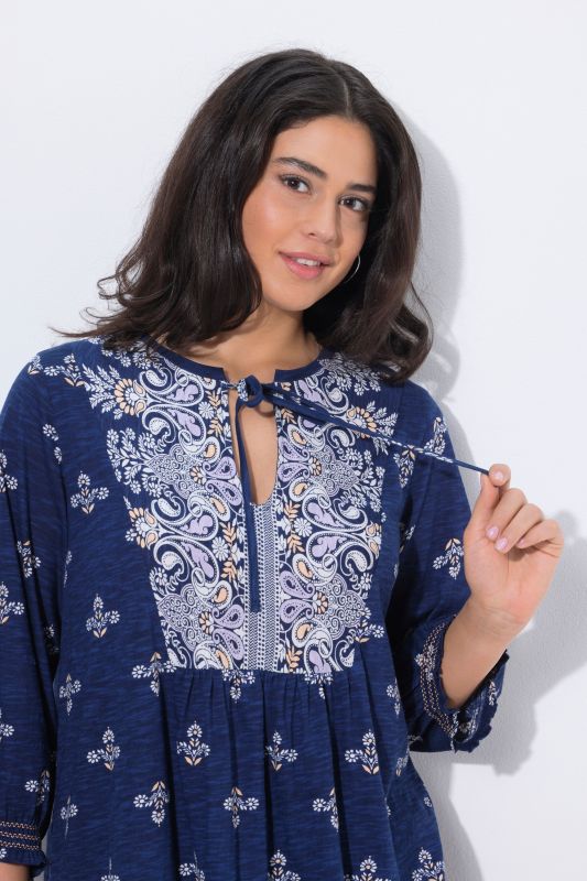 Floral Paisley Placement Print Tunic Blouse