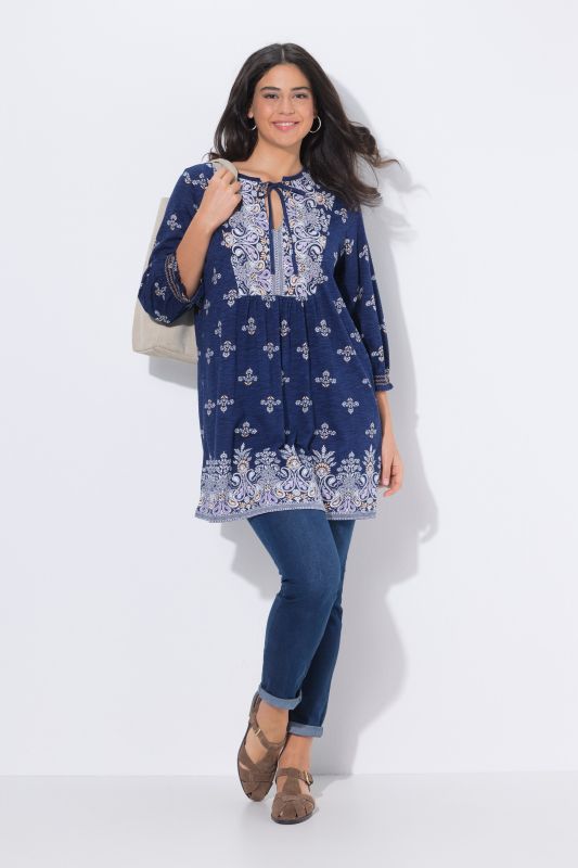 Floral Paisley Placement Print Tunic Blouse
