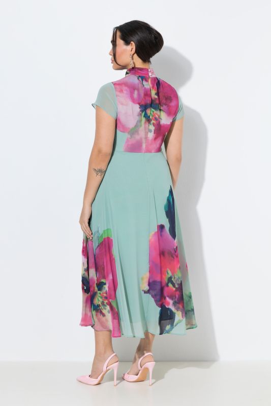 Floral Placement Print Turtleneck Dress