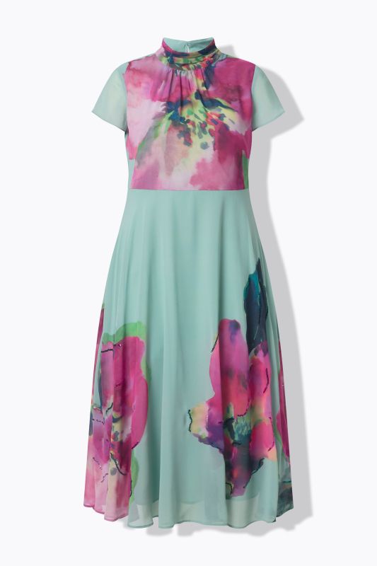 Floral Placement Print Turtleneck Dress