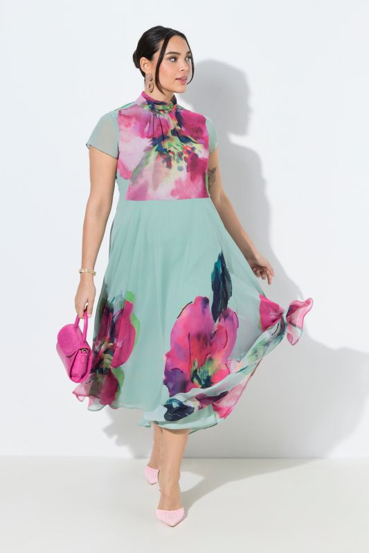 Floral Placement Print Turtleneck Dress