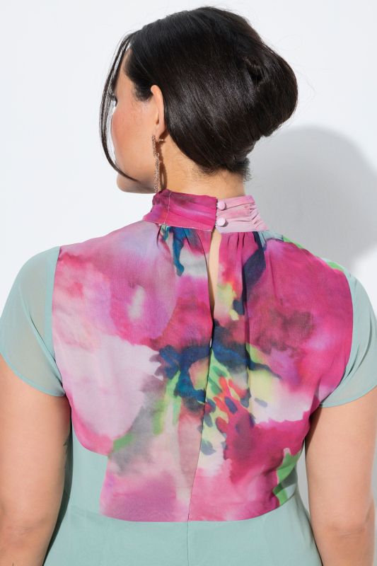 Floral Placement Print Turtleneck Dress