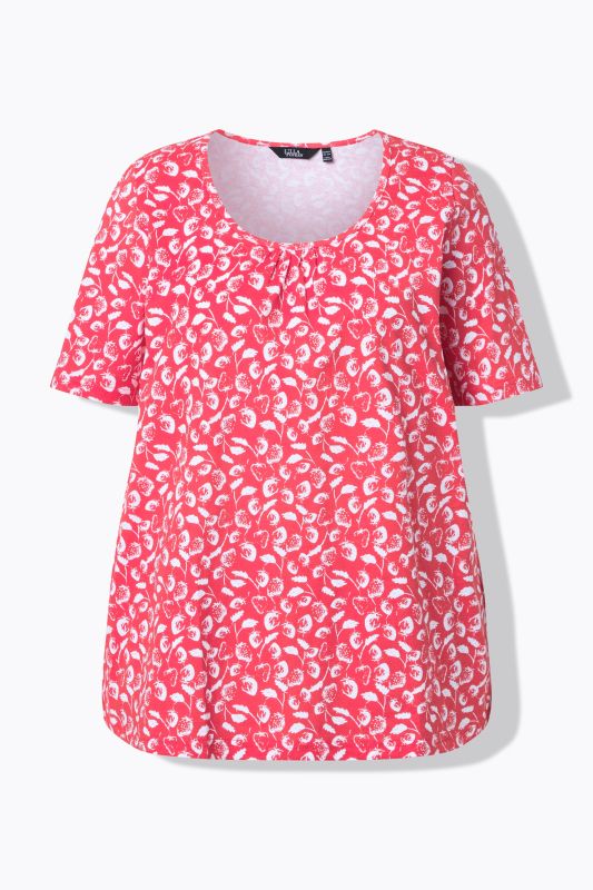 Strawberry Print Short Sleeve Scoop Neck Tee
