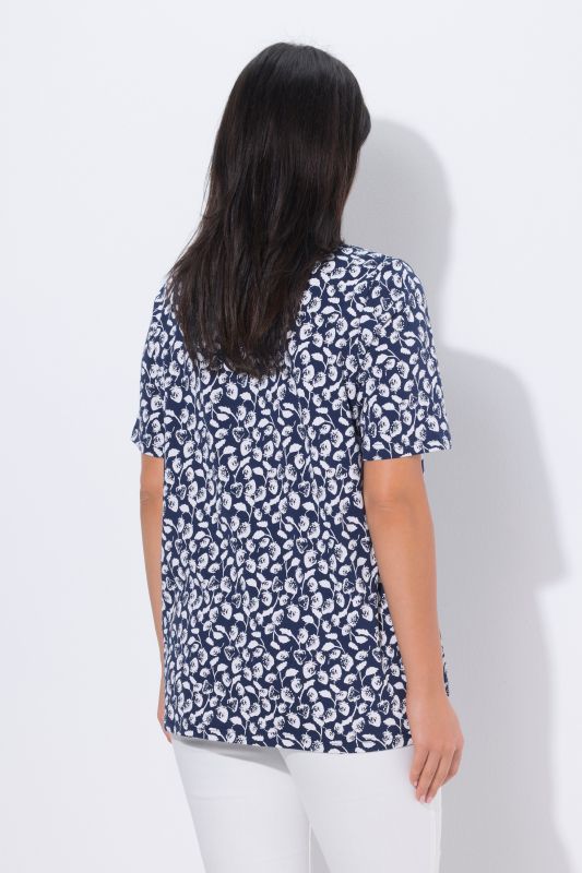 Strawberry Print Short Sleeve Scoop Neck Tee