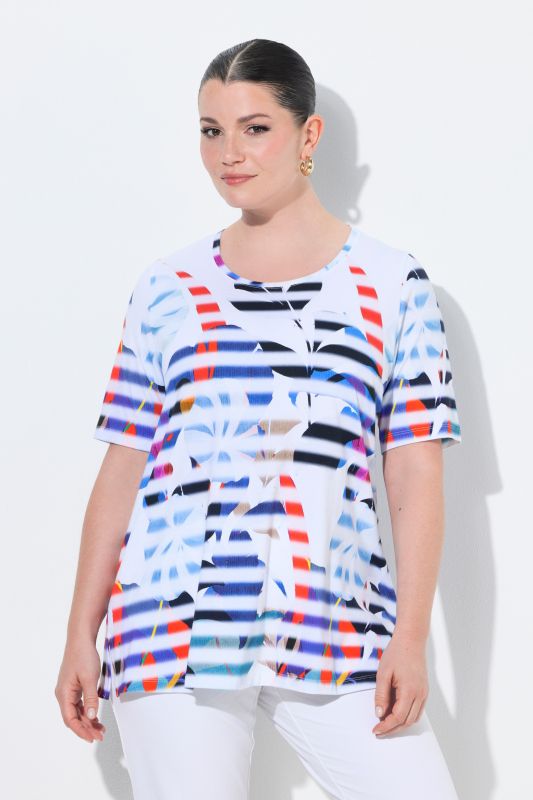 Блуза с райета и флорален принт