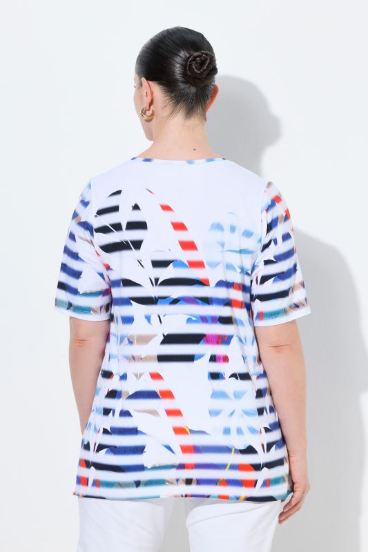 Блуза с райета и флорален принт