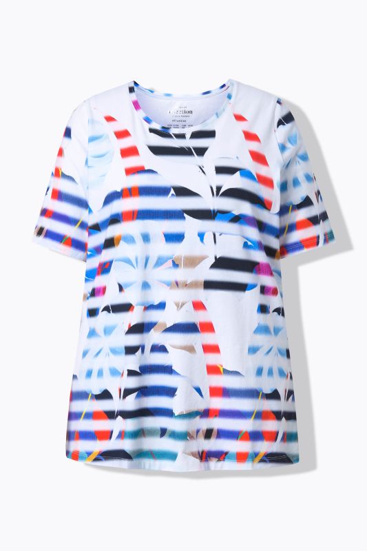 Блуза с райета и флорален принт