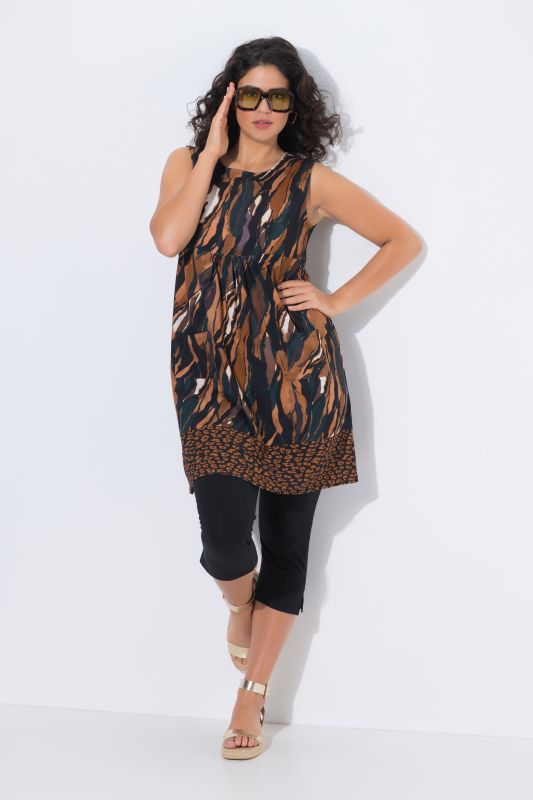 Sleeveless Border Print Jersey Dress