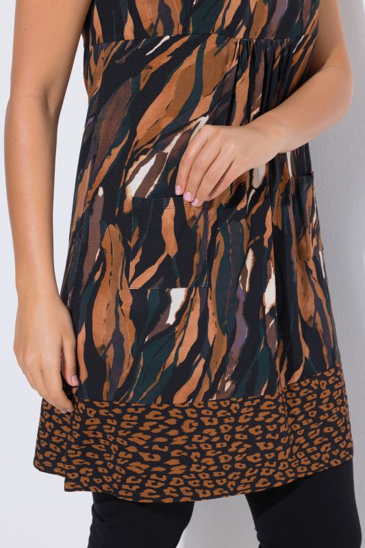 Sleeveless Border Print Jersey Dress