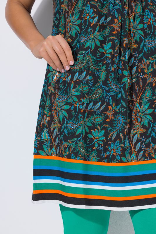 Sleeveless Border Print Jersey Dress