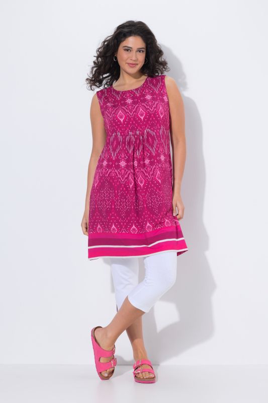 Sleeveless Border Print Jersey Dress