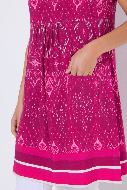 Sleeveless Border Print Jersey Dress