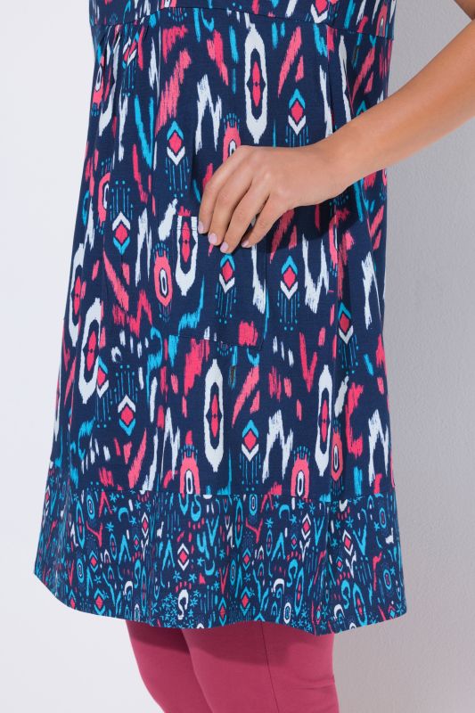 Sleeveless Border Print Jersey Dress