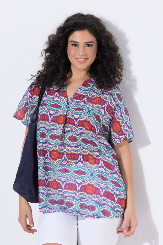 Блуза с принт и драперия на деколтето