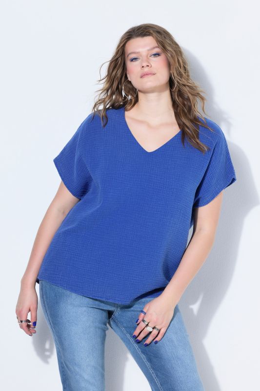 Oversized Cap Sleeve Muslin Blouse