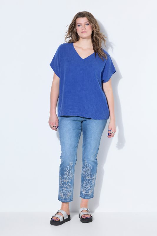 Oversized Cap Sleeve Muslin Blouse