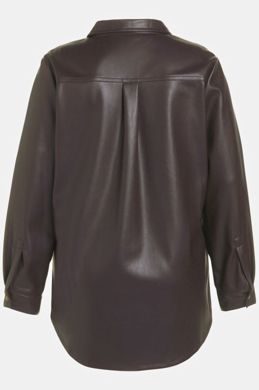 Leather Look Button Front Tunic Blouse