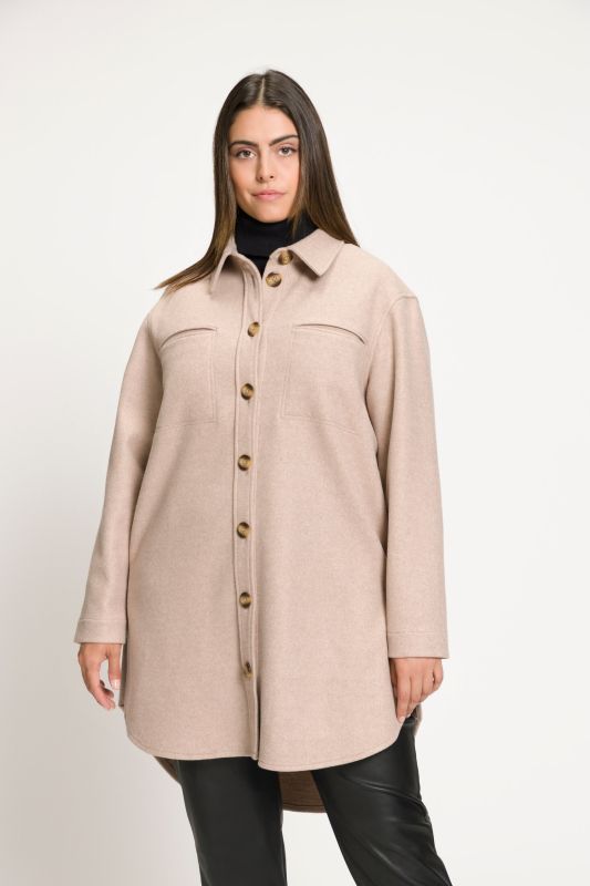 Long Button Front Rounded Hem Flannel Shacket