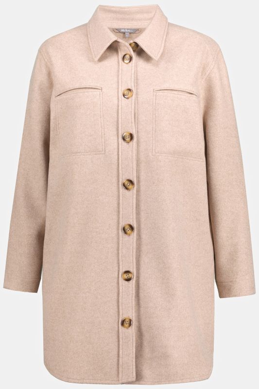 Long Button Front Rounded Hem Flannel Shacket