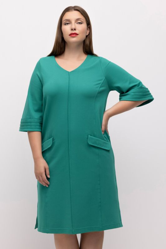 Bell Sleeve V-Neck Ponte Stretch Knit Dress