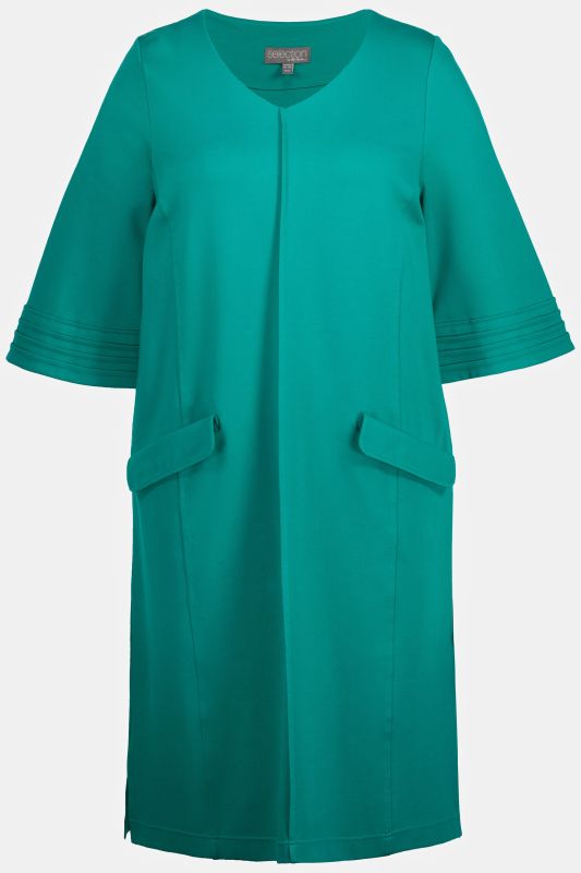 Bell Sleeve V-Neck Ponte Stretch Knit Dress