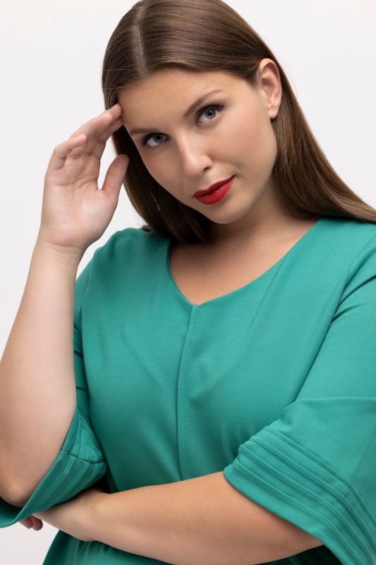 Bell Sleeve V-Neck Ponte Stretch Knit Dress