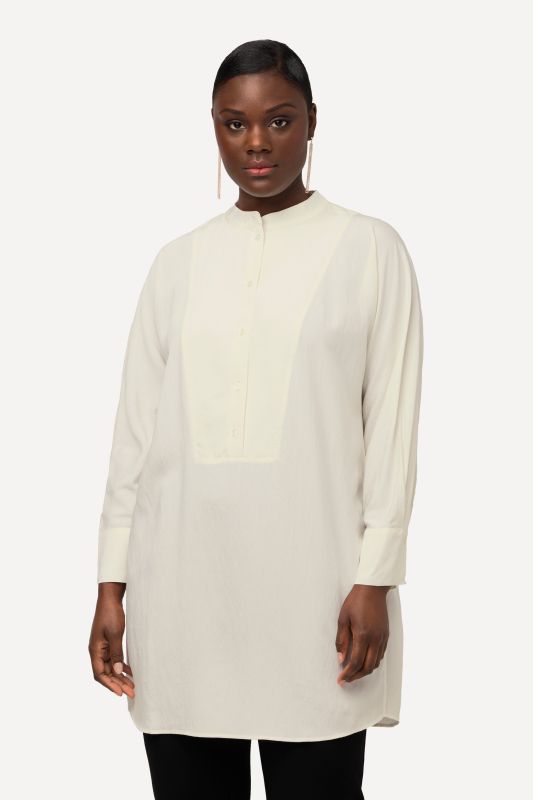 Tuxedo Inset Batwing Sleeve Tunic Blouse