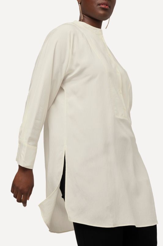 Tuxedo Inset Batwing Sleeve Tunic Blouse