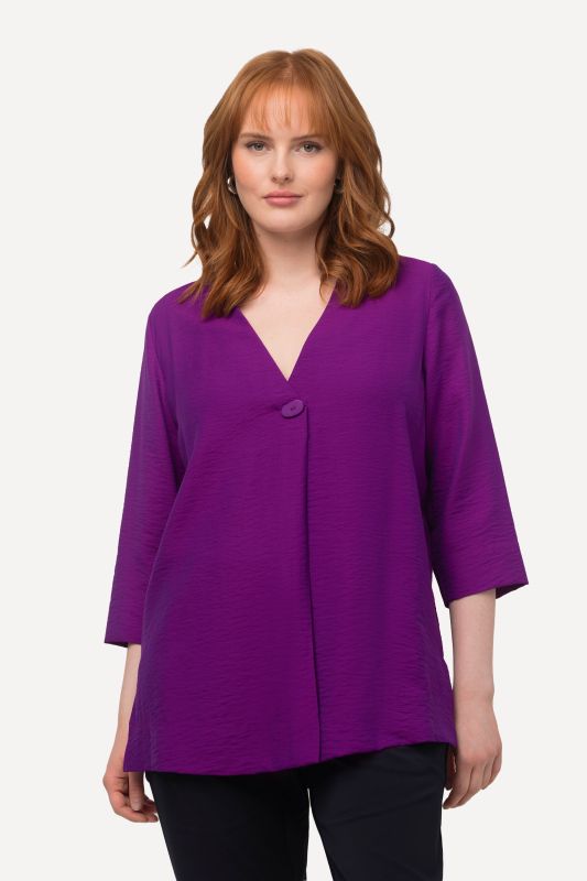 Lightly Textured 3/4 Sleeve Wrap Look Blouse
