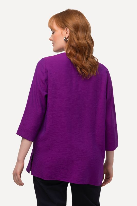 Lightly Textured 3/4 Sleeve Wrap Look Blouse