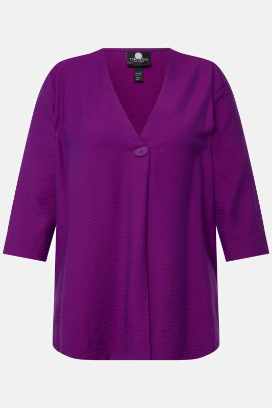 Lightly Textured 3/4 Sleeve Wrap Look Blouse