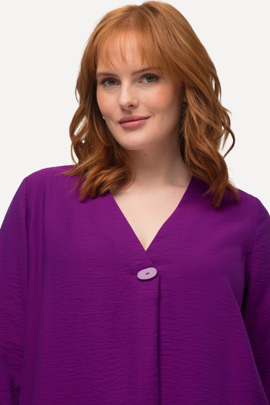 Lightly Textured 3/4 Sleeve Wrap Look Blouse