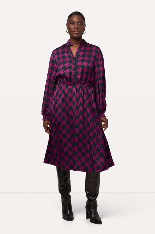 Houndstooth Print Midi Dress