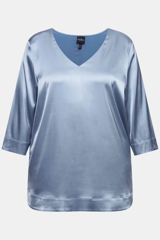 3/4 Sleeve Satin V-Neck Blouse