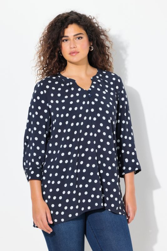 Notch Neck Print Tunic Blouse