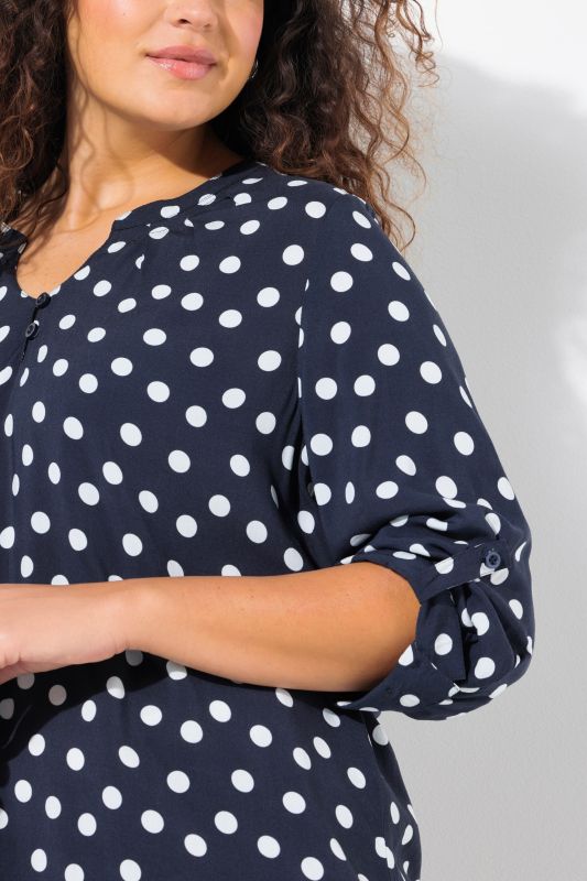 Notch Neck Print Tunic Blouse