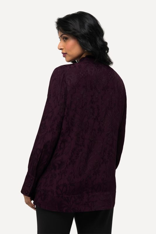 Jacquard Long Sleeve Button Down Blouse