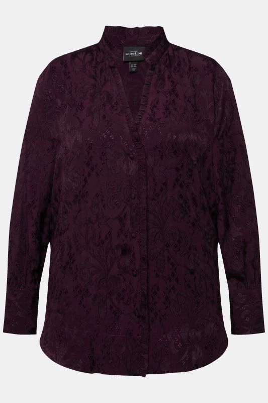Jacquard Long Sleeve Button Down Blouse