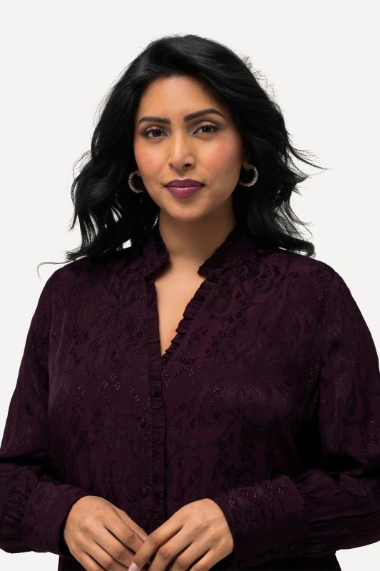 Jacquard Long Sleeve Button Down Blouse