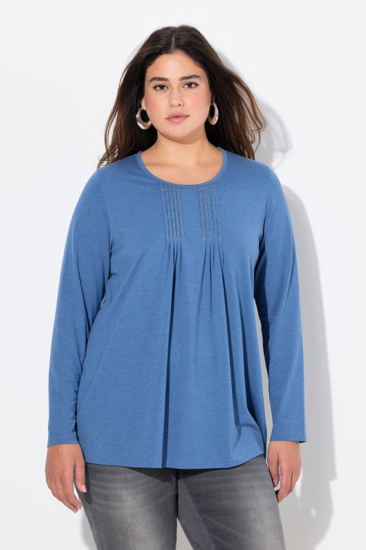Pleated Rhinestone Detail Long Sleeve Tee