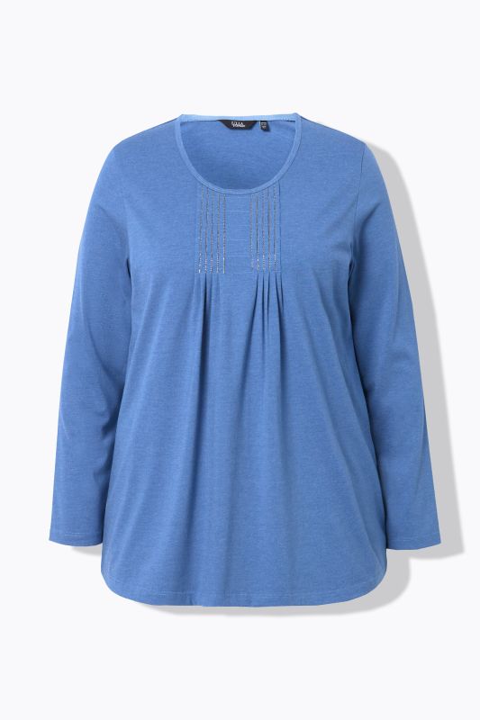 Pleated Rhinestone Detail Long Sleeve Tee